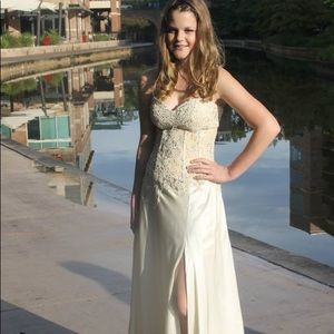 Cream silk beaded prom dress